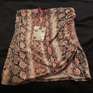 Ruched snakeskin mini skirt